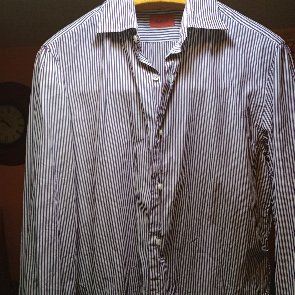 ISAIA Men's Stripe Spread Collar Dress Shirts Size 16.5/42